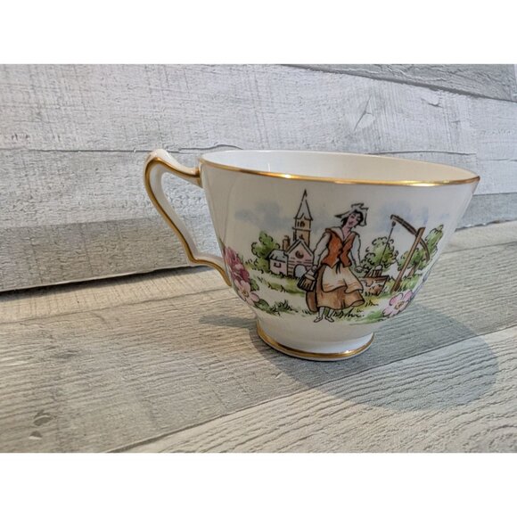 Vintage Staffordshire England Avon Scenes Tea Cup Saucer Side Plate Gold Trim - Picture 10 of 12